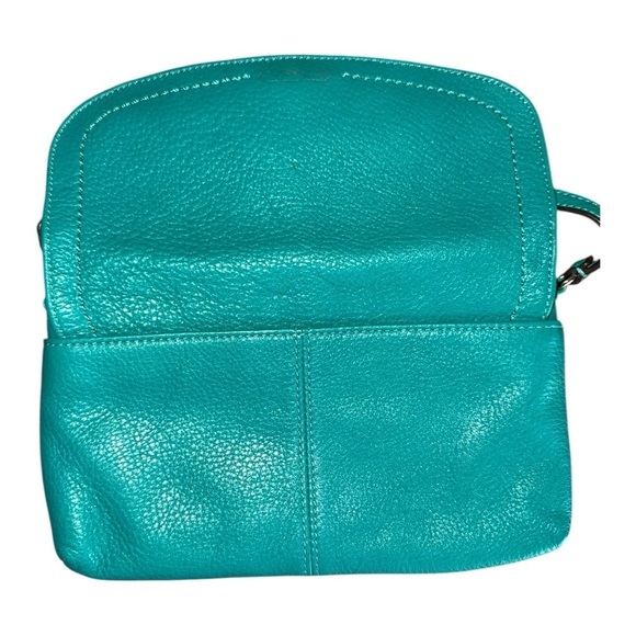 ▶️ COACH ◀️ PARK LEATHER LARGE FLAP WRISTLET 
SILVER/TURQUOISE - Picture 5 of 13